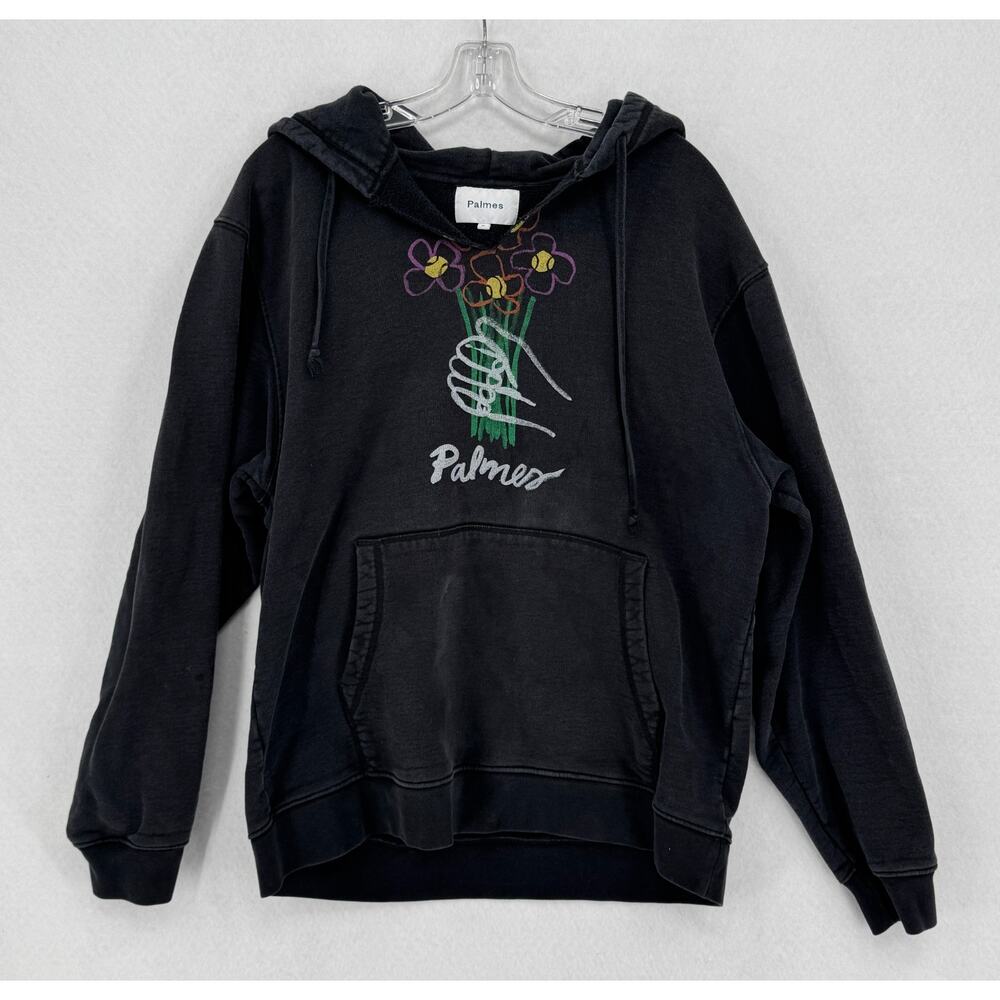 Palmes Flowers Black Flowers V Neck Hooded Sweatshirt Sz XL